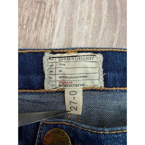Current/Elliott Cropped Straight Leg Jeans Raw Hem Mid Rise Women’s Sz 27 Waist - Picture 4 of 8
